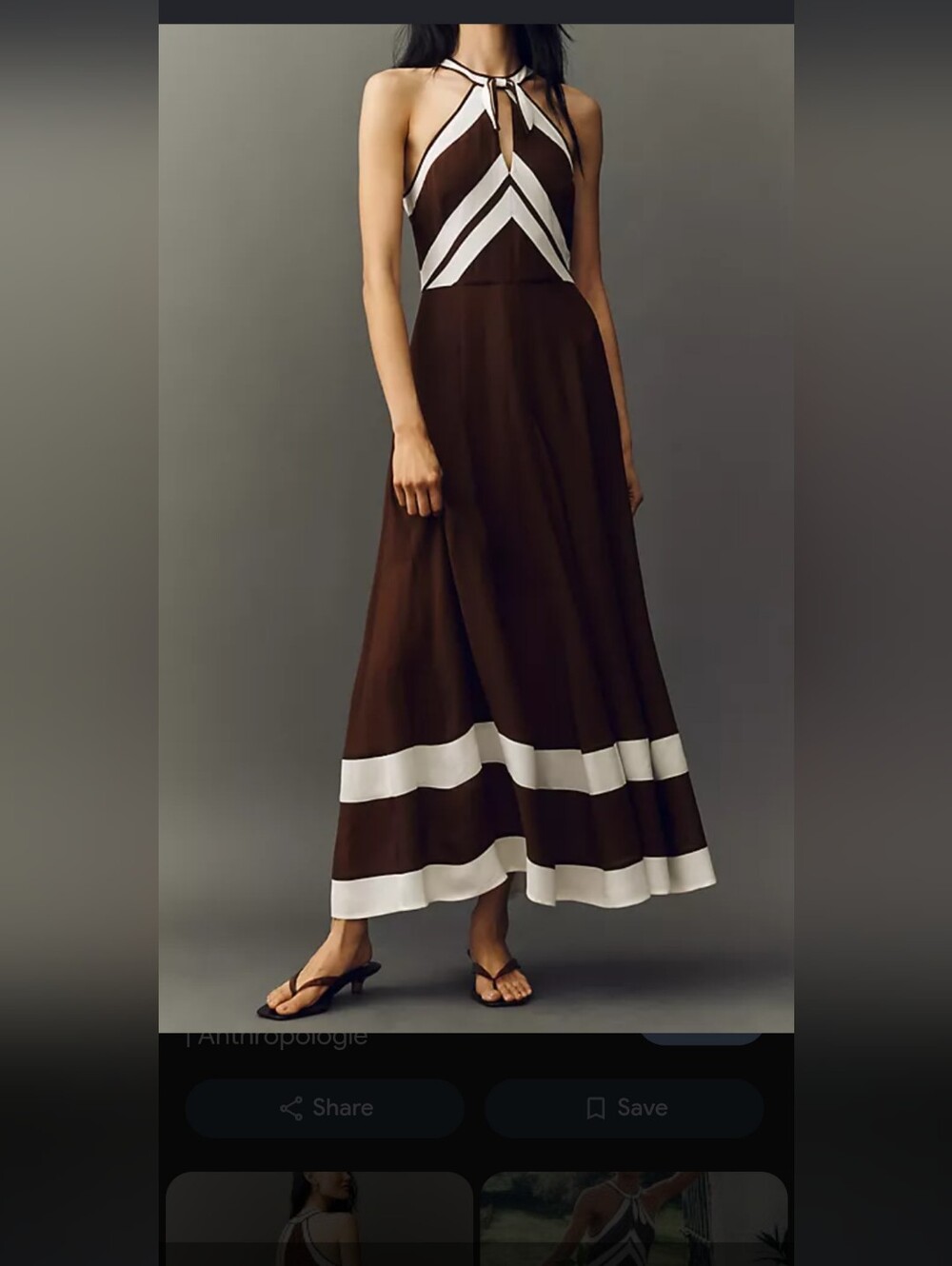 Anthropologie Brown and White Chevron Halter Maxi Dress